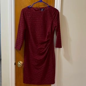 3/4 sleeve maroon finch waist dress
